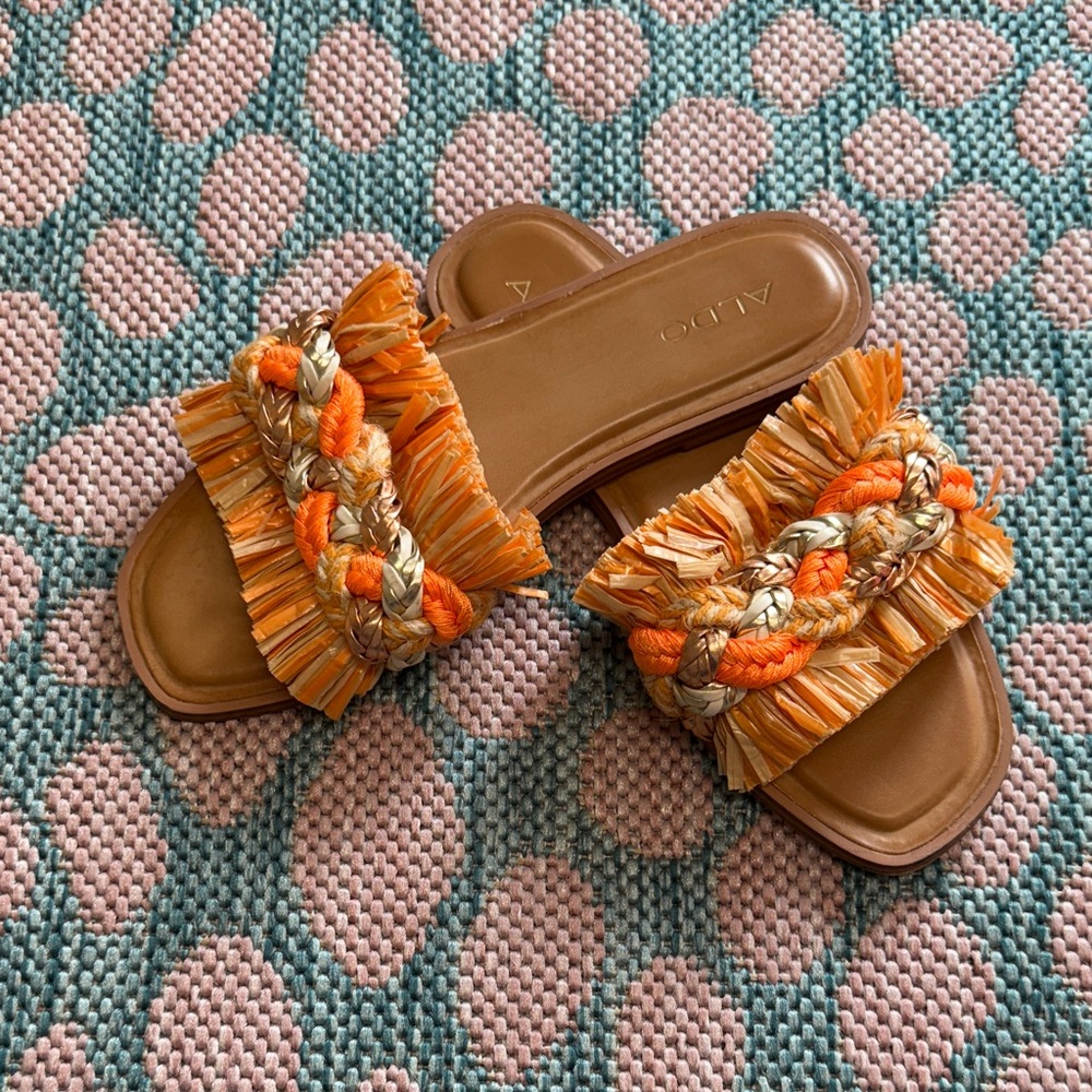 Aldo Women's Vibrant Orange and Gold Braided Sandals